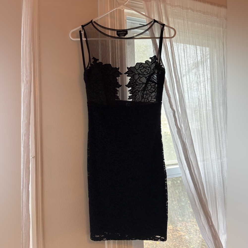 Bebe Sheer Black Floral Dress
